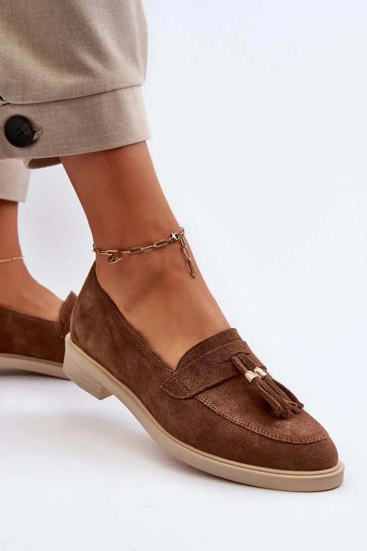 Zazoo Loafersy Damskie|Mokasyny Płaskie*3420 Zamszowe Mokasyny Damskie Na Płaskim Obcasie Brązowe Brązowy