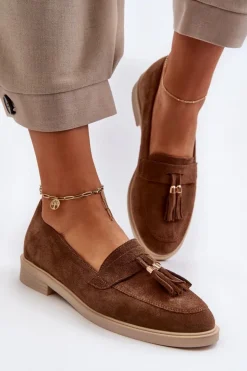 Zazoo Loafersy Damskie|Mokasyny Płaskie*3420 Zamszowe Mokasyny Damskie Na Płaskim Obcasie Brązowe Brązowy