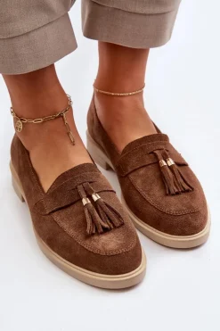 Zazoo Loafersy Damskie|Mokasyny Płaskie*3420 Zamszowe Mokasyny Damskie Na Płaskim Obcasie Brązowe Brązowy