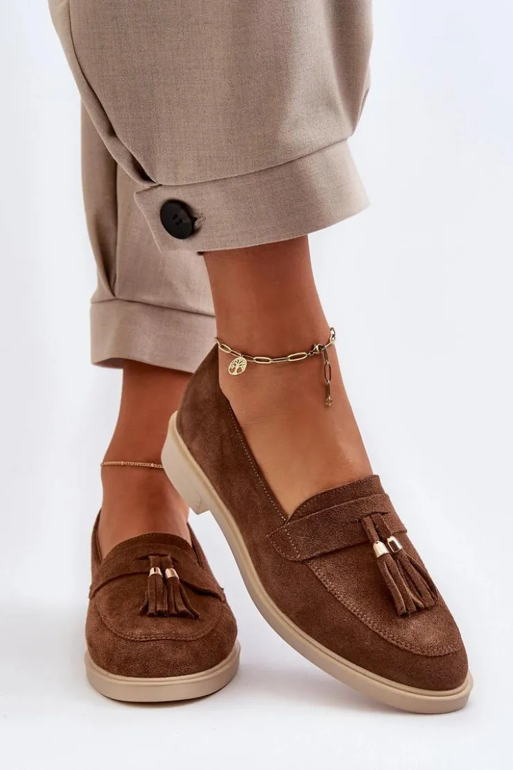 Zazoo Loafersy Damskie|Mokasyny Płaskie*3420 Zamszowe Mokasyny Damskie Na Płaskim Obcasie Brązowe Brązowy