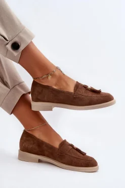 Zazoo Loafersy Damskie|Mokasyny Płaskie*3420 Zamszowe Mokasyny Damskie Na Płaskim Obcasie Brązowe Brązowy