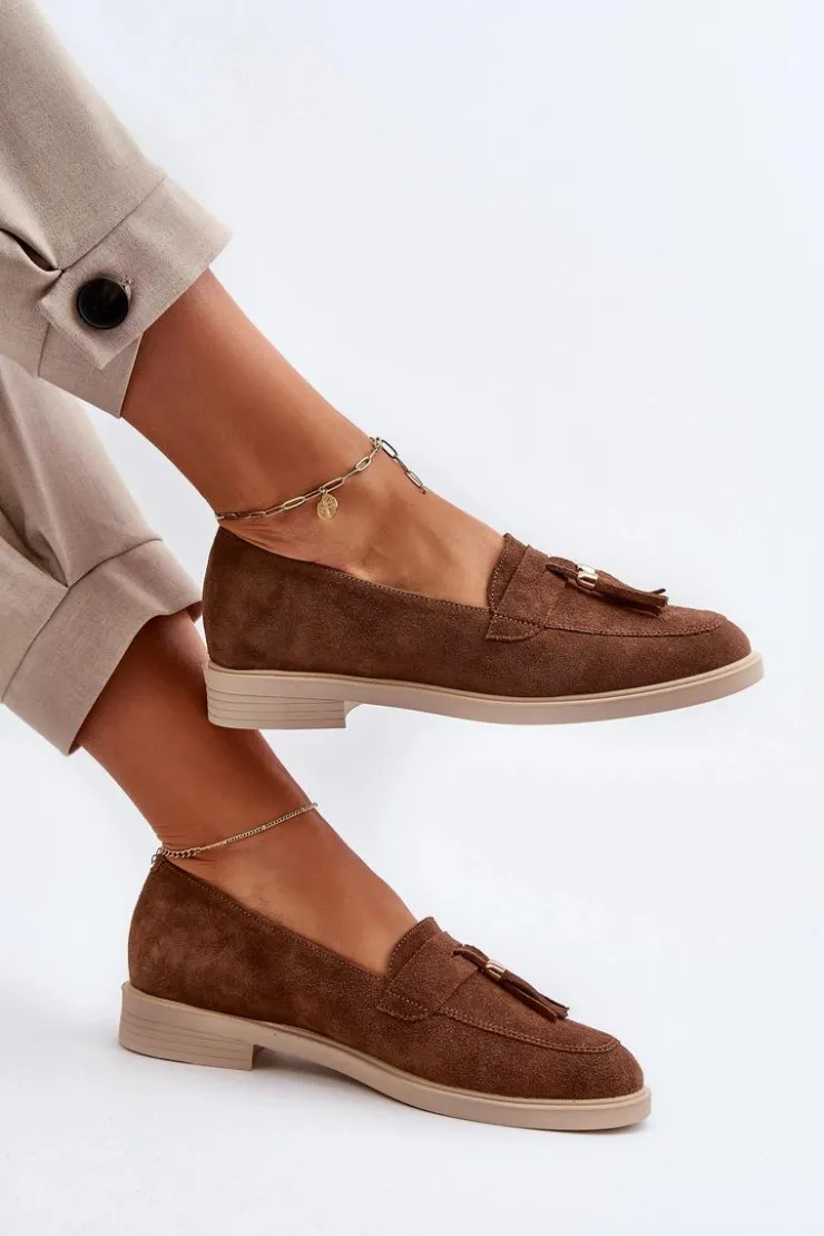 Zazoo Loafersy Damskie|Mokasyny Płaskie*3420 Zamszowe Mokasyny Damskie Na Płaskim Obcasie Brązowe Brązowy