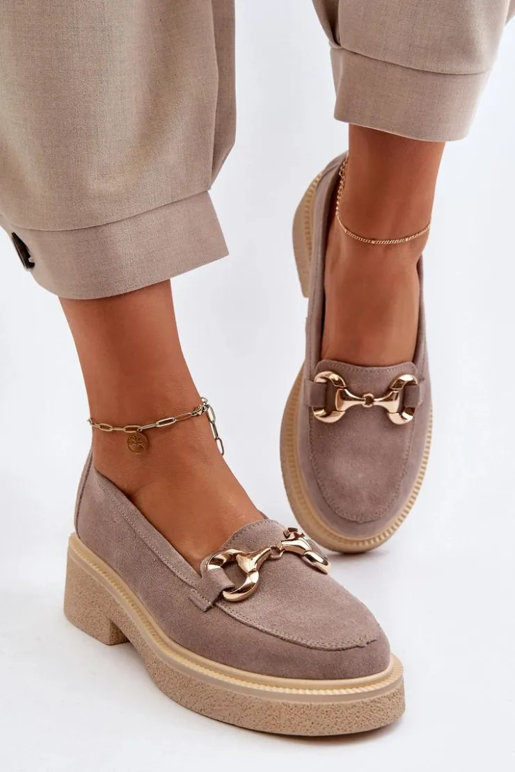 Damskie Zazoo 3429 Zamszowe Mokasyny Damskie Z Ozdobą Cappuccino