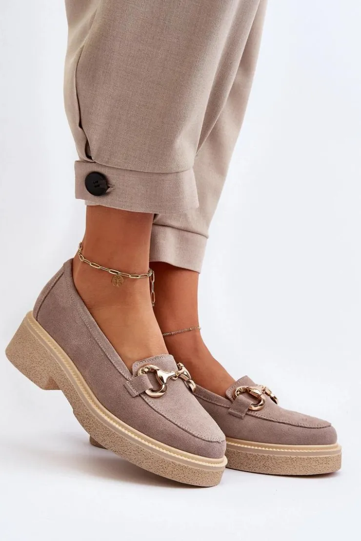 Damskie Zazoo 3429 Zamszowe Mokasyny Damskie Z Ozdobą Cappuccino