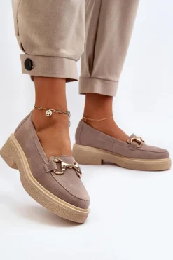 Damskie Zazoo 3429 Zamszowe Mokasyny Damskie Z Ozdobą Cappuccino