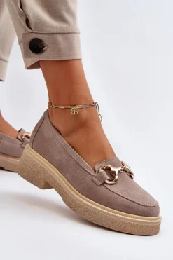 Damskie Zazoo 3429 Zamszowe Mokasyny Damskie Z Ozdobą Cappuccino