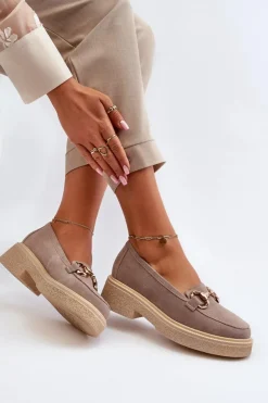 Damskie Zazoo 3429 Zamszowe Mokasyny Damskie Z Ozdobą Cappuccino