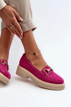 New Zazoo 3429 Zamszowe Mokasyny Damskie Z Ozdobą Fuksja Różowy