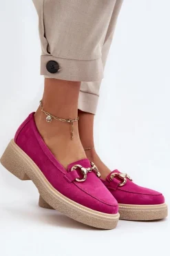 New Zazoo 3429 Zamszowe Mokasyny Damskie Z Ozdobą Fuksja Różowy