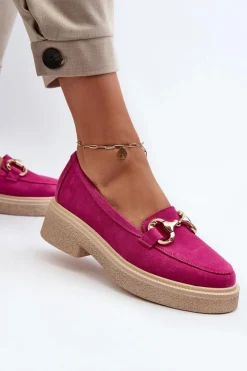 New Zazoo 3429 Zamszowe Mokasyny Damskie Z Ozdobą Fuksja Różowy