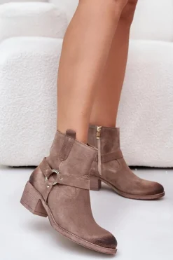 Zazoo Botki Ocieplane|Czarne Botki*60477 Zamszowe Ocieplane Botki Na Obcasie Beżowe Beżowy