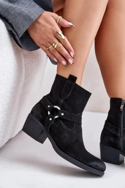 Clearance Zazoo 60477 Zamszowe Ocieplane Botki Na Obcasie Czarne Czarny