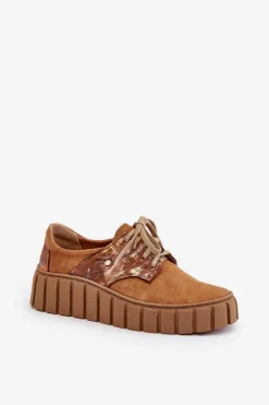 Damskie Zazoo 10128 Zamszowe Półbuty Na Platformie Brązowe