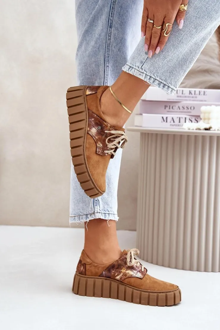 Damskie Zazoo 10128 Zamszowe Półbuty Na Platformie Brązowe