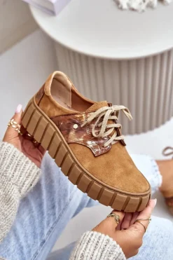 Damskie Zazoo 10128 Zamszowe Półbuty Na Platformie Brązowe