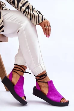 Zazoo 2743 Zamszowe Sandały Na Koturnie Fuksja Różowy