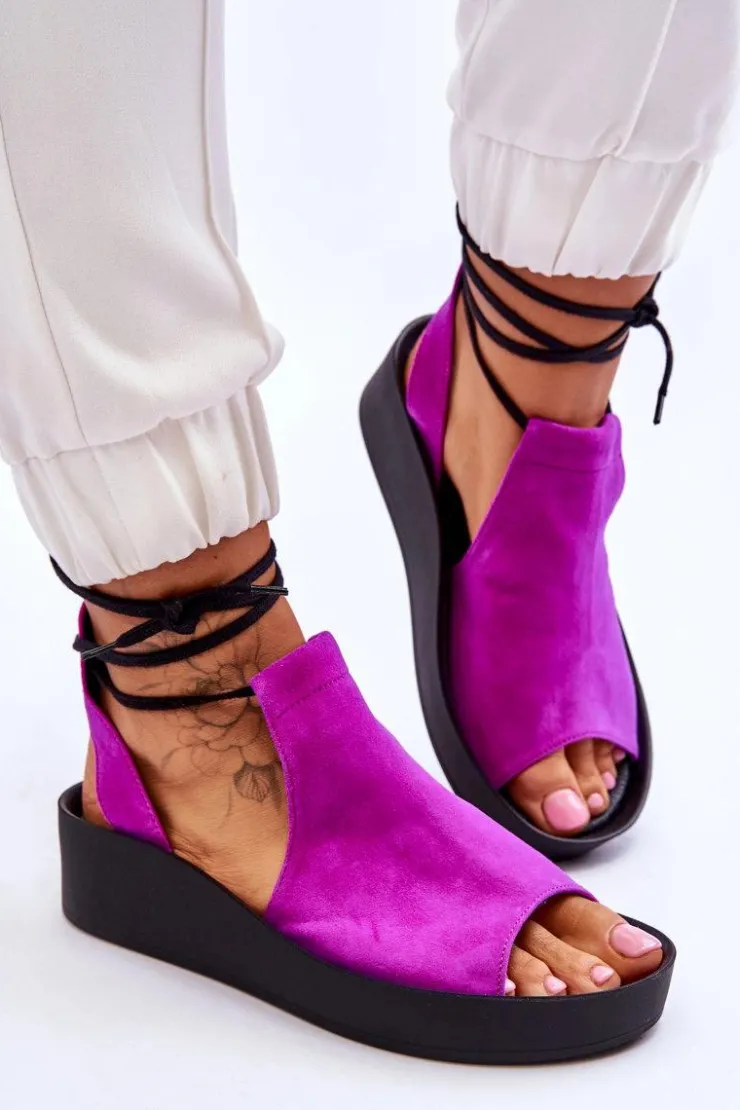 Zazoo 2743 Zamszowe Sandały Na Koturnie Fuksja Różowy