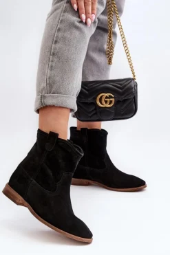 New Zazoo 2326 Zamszowe Wsuwane Botki Damskie Czarne