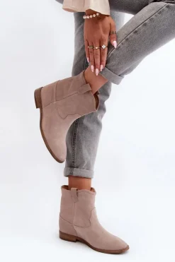 Damskie Zazoo 2326 Zamszowe Wsuwane Botki Damskie Beżowe