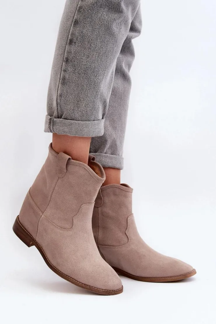 Damskie Zazoo 2326 Zamszowe Wsuwane Botki Damskie Beżowe