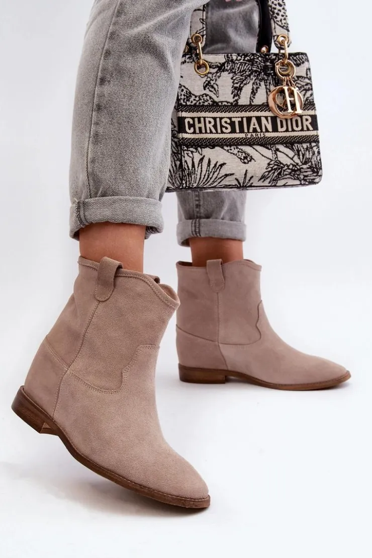 Damskie Zazoo 2326 Zamszowe Wsuwane Botki Damskie Beżowe