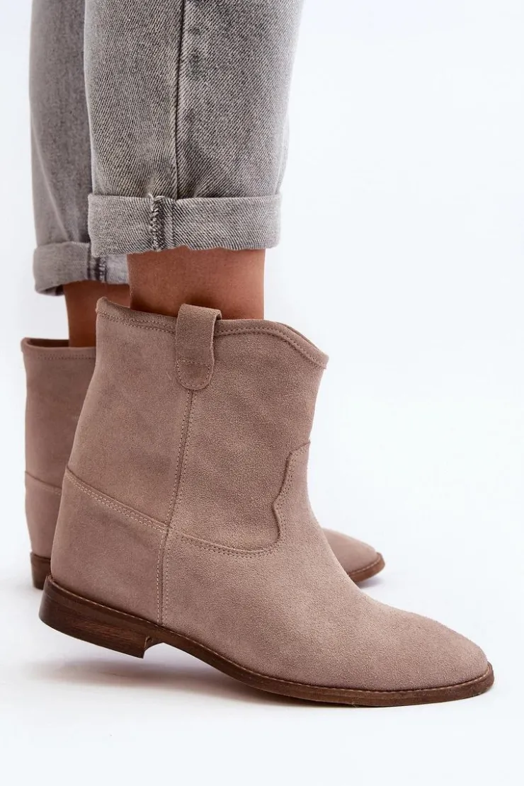 Damskie Zazoo 2326 Zamszowe Wsuwane Botki Damskie Beżowe