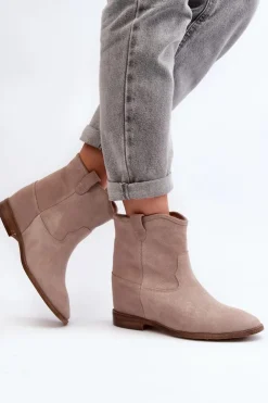 Damskie Zazoo 2326 Zamszowe Wsuwane Botki Damskie Beżowe