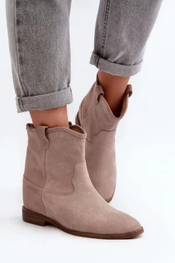 Damskie Zazoo 2326 Zamszowe Wsuwane Botki Damskie Beżowe