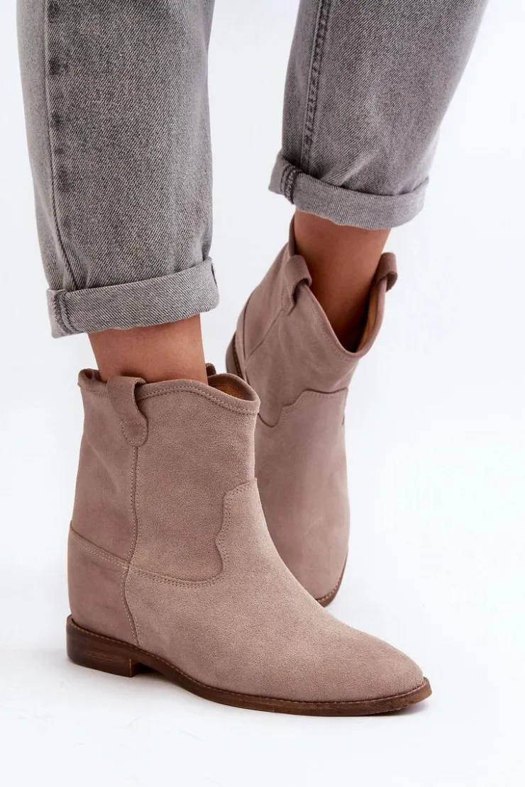 Damskie Zazoo 2326 Zamszowe Wsuwane Botki Damskie Beżowe