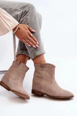 Damskie Zazoo 2326 Zamszowe Wsuwane Botki Damskie Beżowe