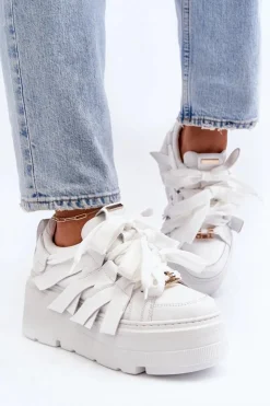 Damskie Zazoo 2F-7033 Sneakersy Na Masywnej Platformie Białe