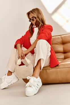 Damskie Zazoo 2F-7033 Sneakersy Na Masywnej Platformie Białe