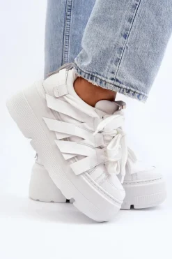 Damskie Zazoo 2F-7033 Sneakersy Na Masywnej Platformie Białe