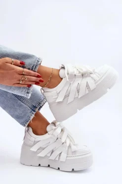 Damskie Zazoo 2F-7033 Sneakersy Na Masywnej Platformie Białe