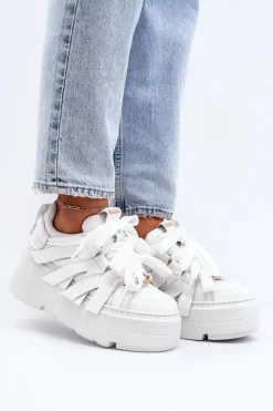 Damskie Zazoo 2F-7033 Sneakersy Na Masywnej Platformie Białe