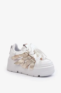Zazoo Sneakersy Damskie*2F-7033 Sneakersy Na Masywnej Platformie Biało-Złote