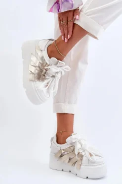 Zazoo Sneakersy Damskie*2F-7033 Sneakersy Na Masywnej Platformie Biało-Złote