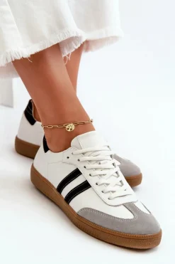 Damskie Zazoo N1068 Skórzane Niskie Sneakersy Damskie Białe