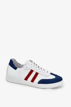 Damskie Zazoo N1068 Skórzane Niskie Sneakersy Damskie Biało-Granatowe