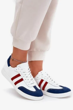 Damskie Zazoo N1068 Skórzane Niskie Sneakersy Damskie Biało-Granatowe