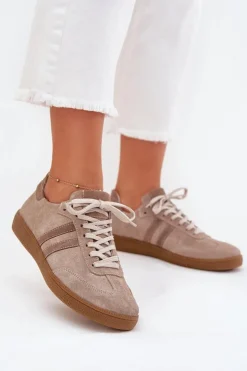 Clearance Zazoo N1068 Zamszowe Niskie Sneakersy Damskie Ciemnobeżowe Beżowy