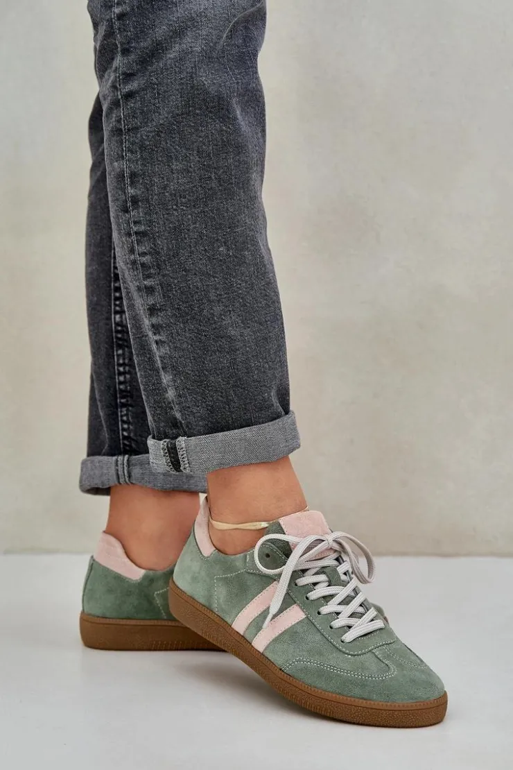 Zazoo Sneakersy Damskie*N1068 Zamszowe Niskie Sneakersy Damskie Zielone Zielony