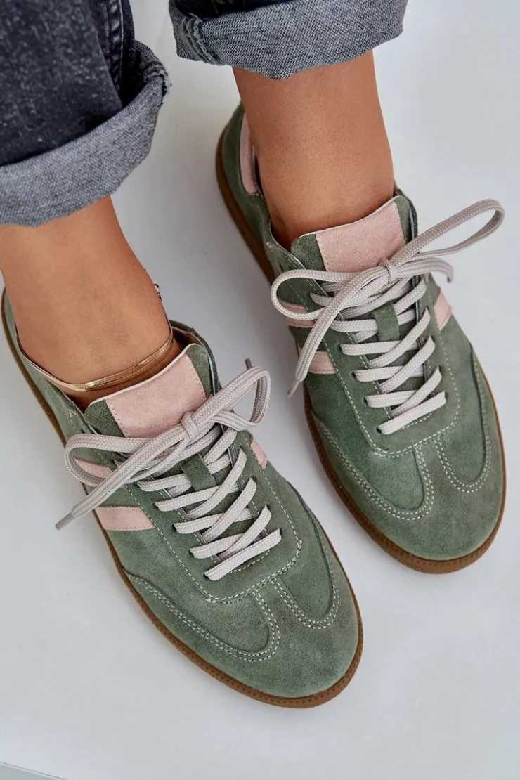 Zazoo Sneakersy Damskie*N1068 Zamszowe Niskie Sneakersy Damskie Zielone Zielony