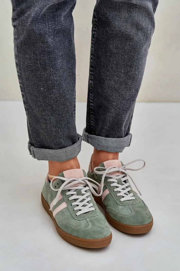 Zazoo Sneakersy Damskie*N1068 Zamszowe Niskie Sneakersy Damskie Zielone Zielony