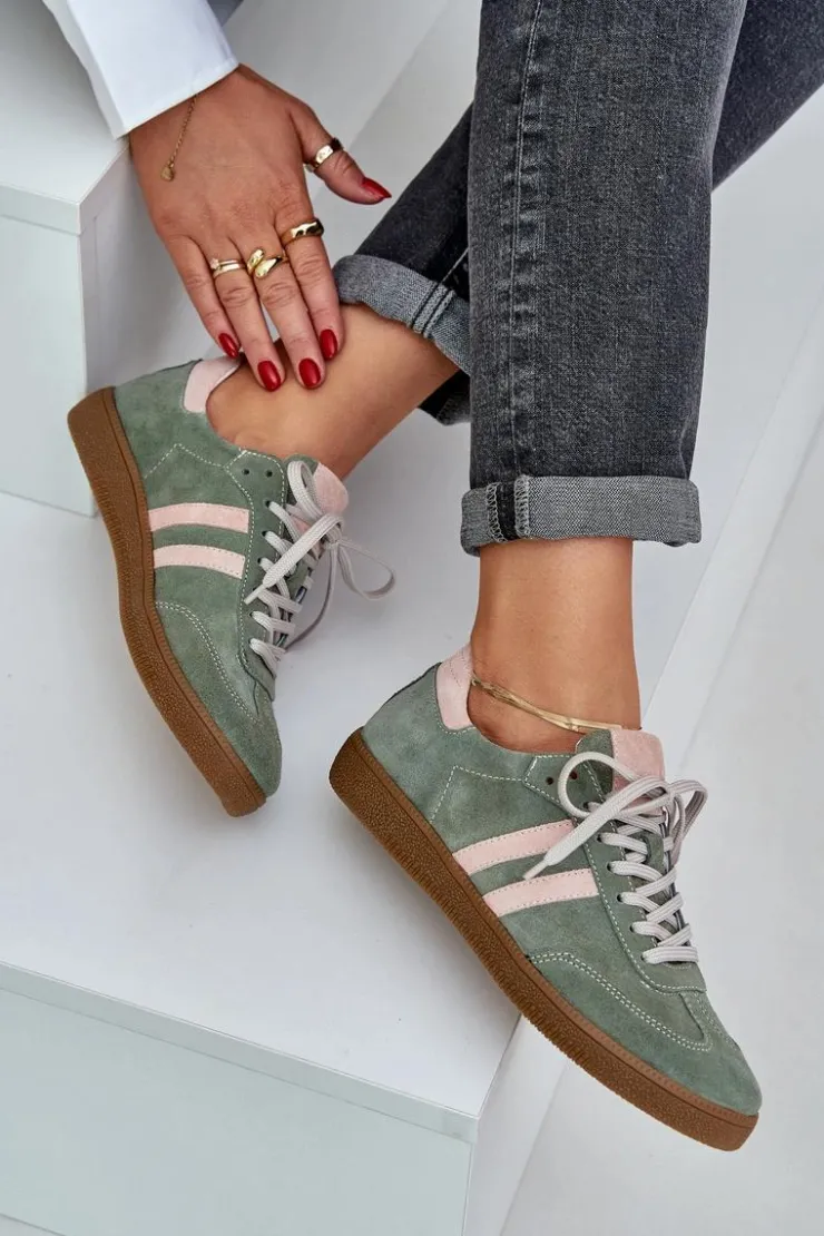 Zazoo Sneakersy Damskie*N1068 Zamszowe Niskie Sneakersy Damskie Zielone Zielony