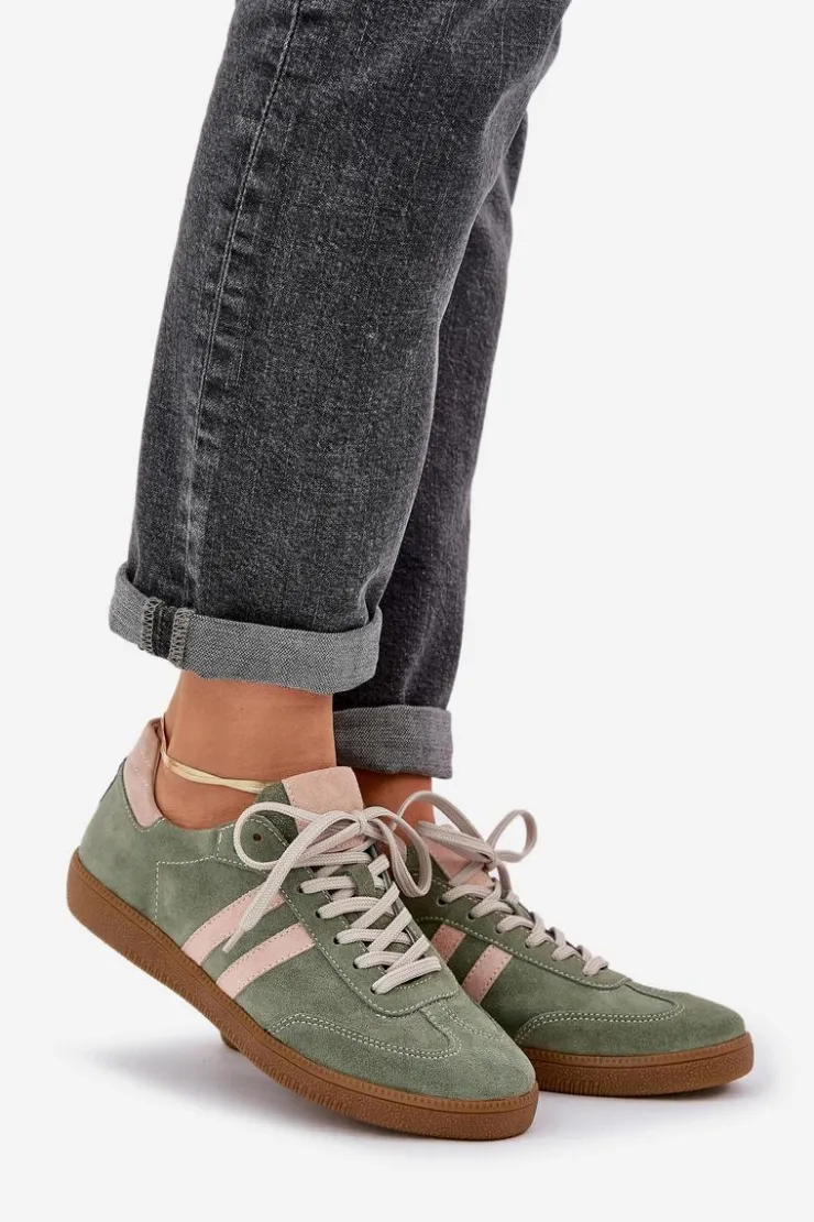 Zazoo Sneakersy Damskie*N1068 Zamszowe Niskie Sneakersy Damskie Zielone Zielony