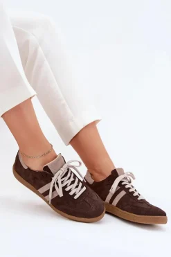 Damskie Zazoo N1068 Zamszowe Niskie Sneakersy Damskie Czekoladowe