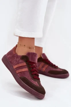 Zazoo Sneakersy Damskie*N1068 Zamszowe Niskie Sneakersy Damskie Bordowe Czerwony