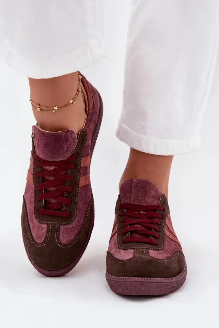 Zazoo Sneakersy Damskie*N1068 Zamszowe Niskie Sneakersy Damskie Bordowe Czerwony