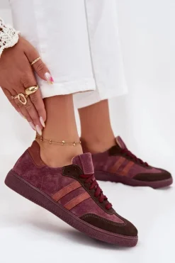 Zazoo Sneakersy Damskie*N1068 Zamszowe Niskie Sneakersy Damskie Bordowe Czerwony